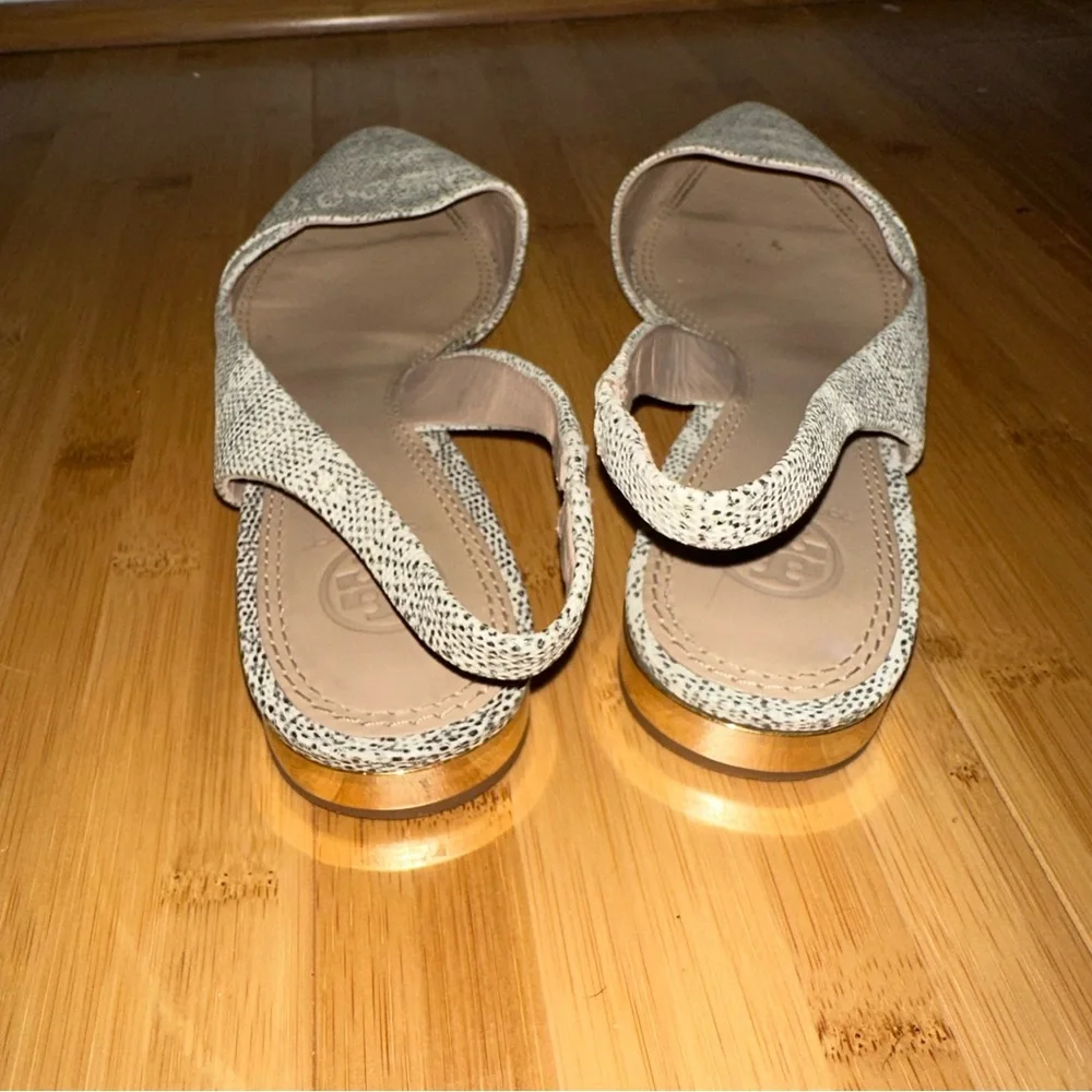 Tory Burch Slingback Pointed Toe Snakeskin Leather Flats Size 8